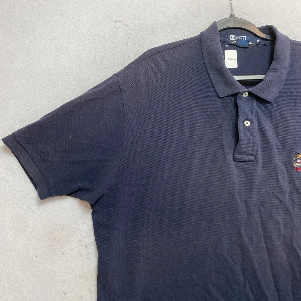Polo Ralph Lauren Polo Shirt Mens XXL Navy Bear Logo Distressed Cotton